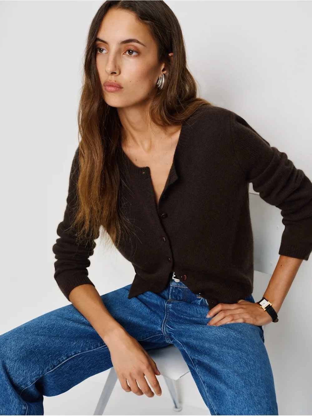 NWT Reformation Clara Cashmere Crew Cardigan in Mole Brown Large